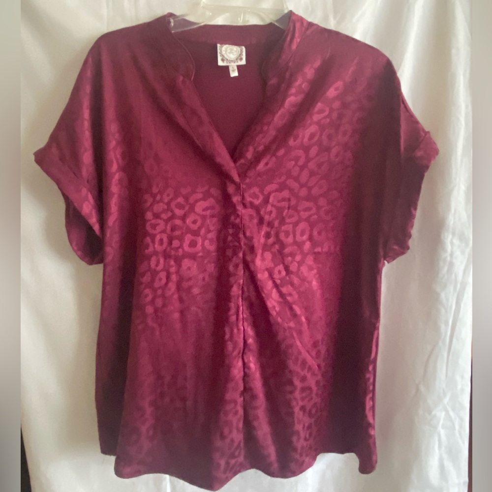 Elegant Burgundy Leopard Print Women's Top - SIZE L